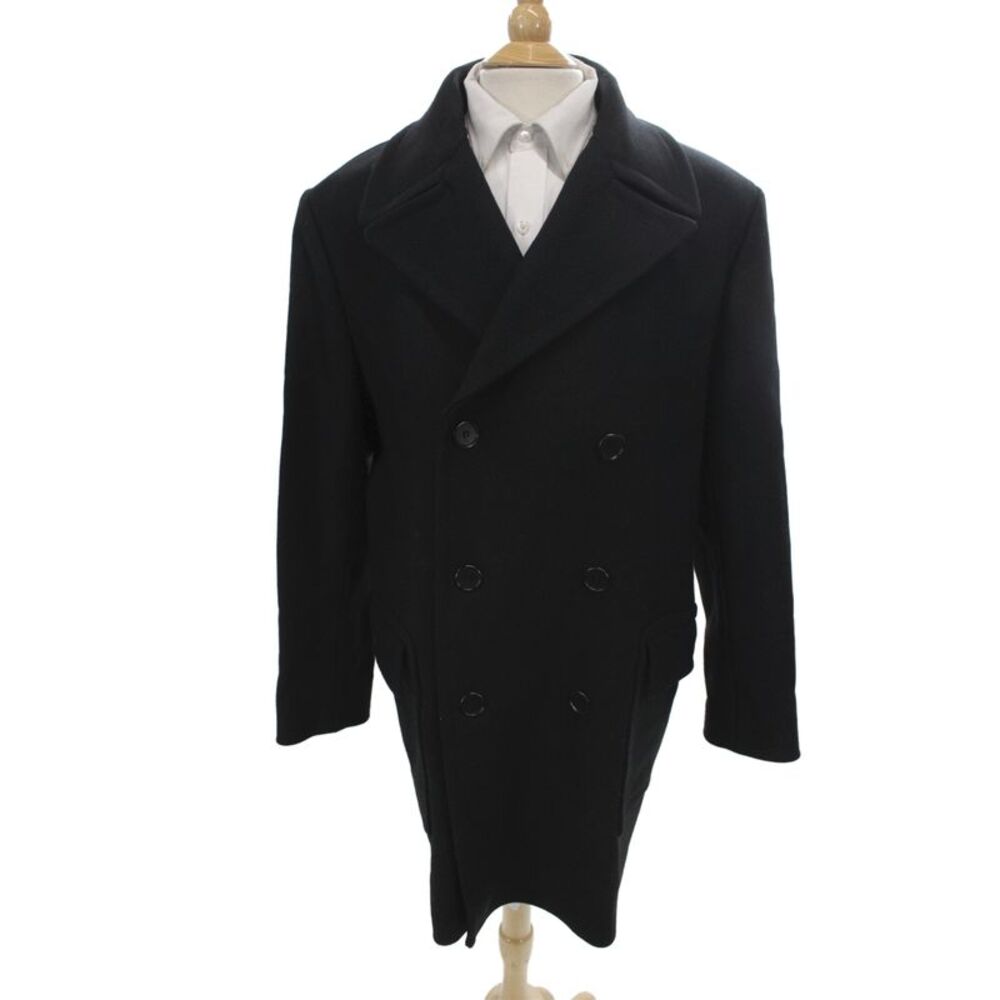 Theory Mens Pea Coat Black Wool Button Size XL